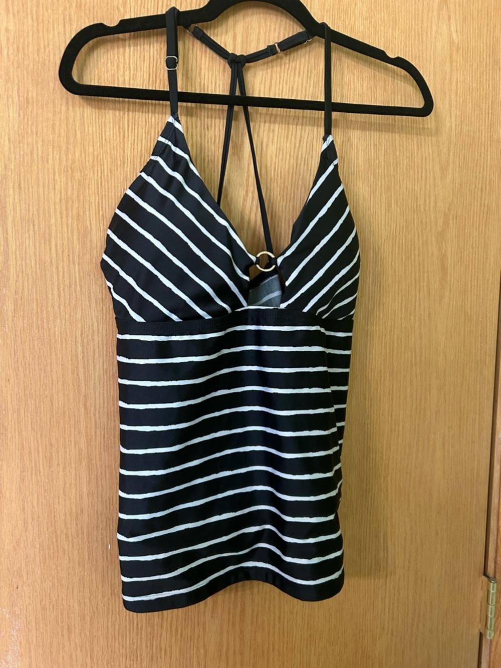 Time and Tru Black & White Striped Swimsuit Tankini Top